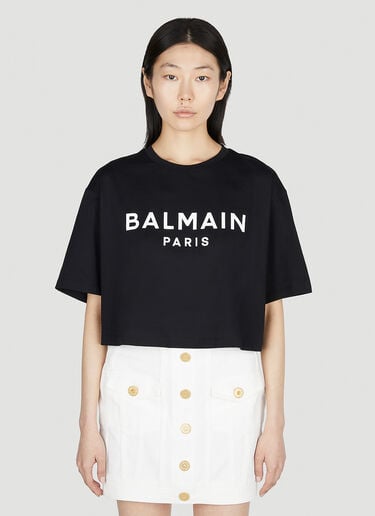 로고 프린트 크롭 티셔츠 Balmain 로고 프린트 크롭 티셔츠 블랙 bln0252007
