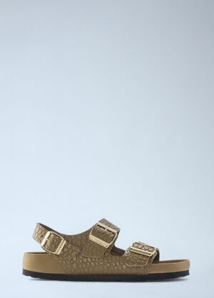 Birkenstock Embossed Leather Three Strap Sandals Khaki brk0252009