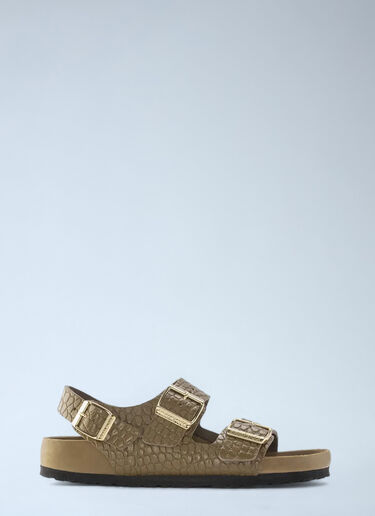 Birkenstock Embossed Leather Three Strap Sandals Khaki brk0252009