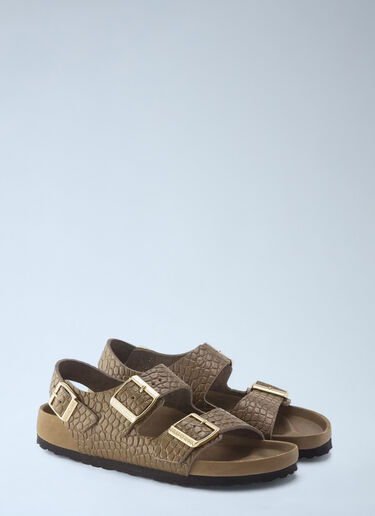 Birkenstock Embossed Leather Three Strap Sandals Khaki brk0252009