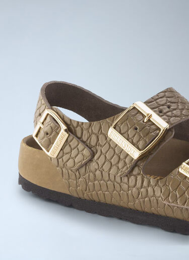Birkenstock Embossed Leather Three Strap Sandals Khaki brk0252009