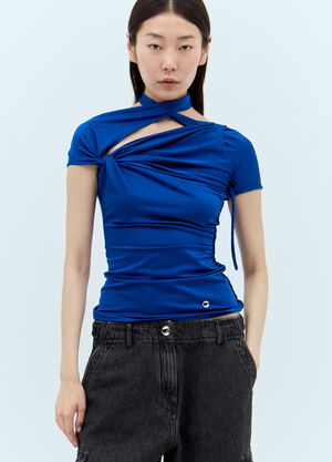 Coperni Asymmetric Draped Jersey Top Blue cpn0255006