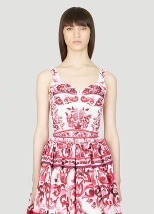 Dolce & Gabbana Majolica Print Bustier Top White dol0253015