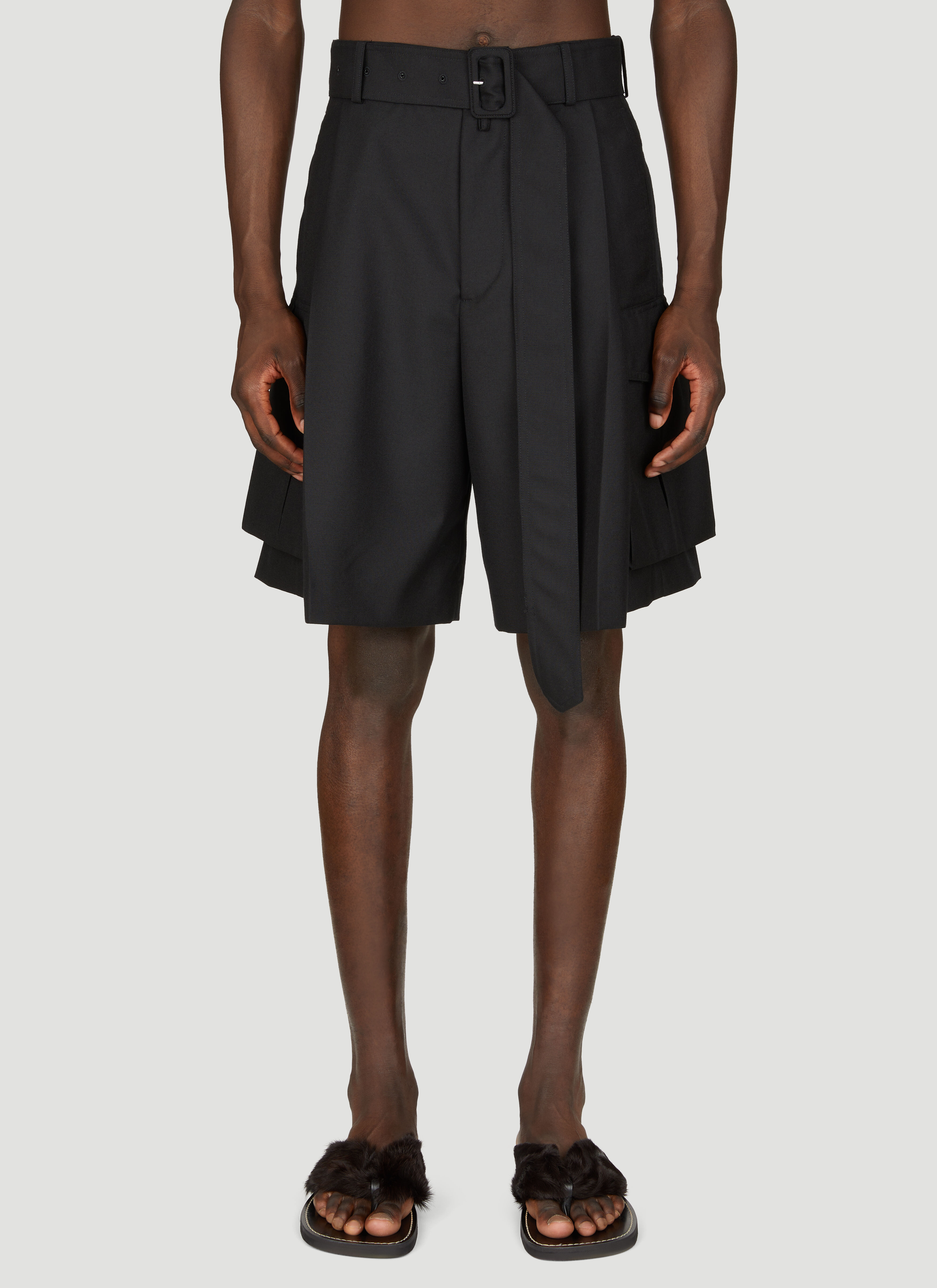 Dries Van Noten Men's' Wide-Belted Shorts in Black | LN-CC®