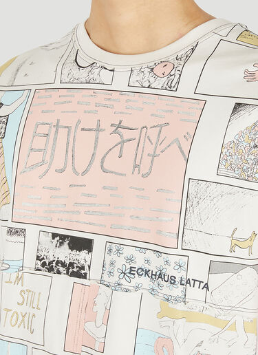 Eckhaus Latta 그래픽 랩트 롱 슬리브 T-셔츠 화이트 eck0150005