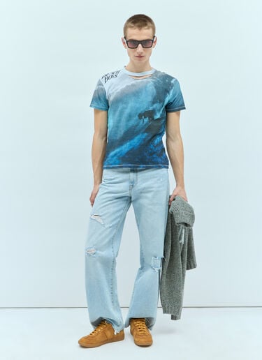 Ripped-Collar Beach Boys T-Shirt ERL Ripped-Collar Beach Boys T-Shirt Blue erl0156011
