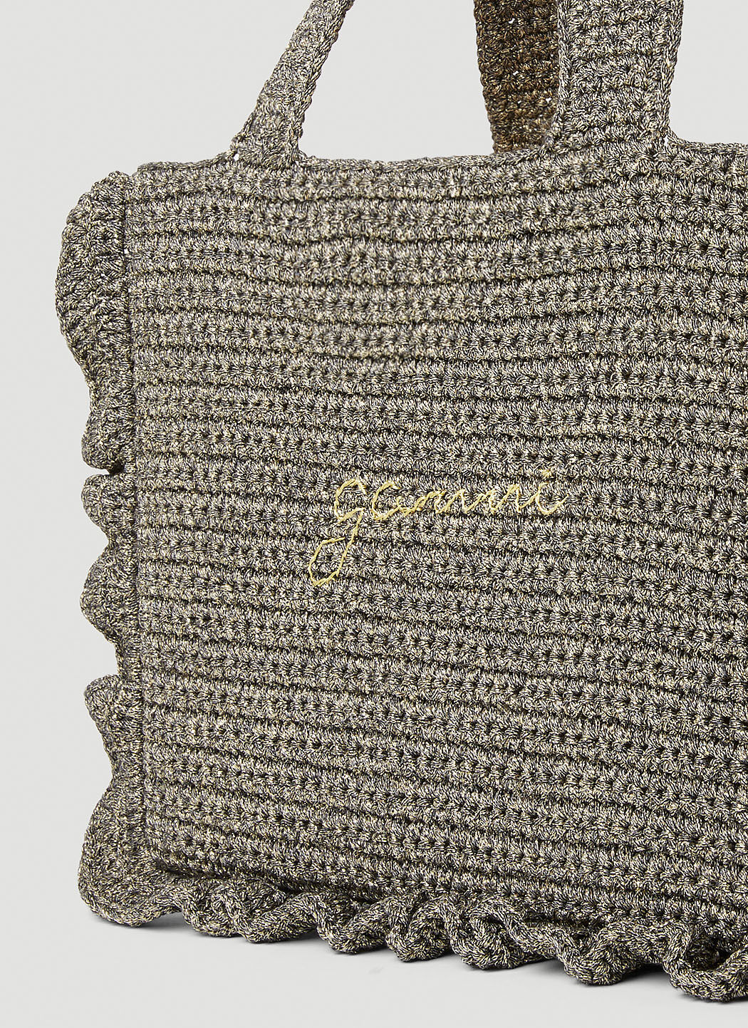 ★Ganni★ Cotton Crochet Frill Tote Bag Yellow A4515373 GANNI Women's' Crochet Frill Tote Bag in Brown | LN-CC®