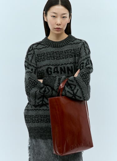 GANNI 배너 미디엄 토트백 브라운 gan0254019