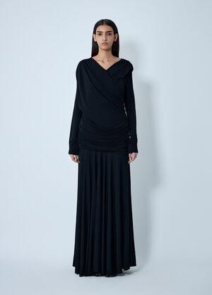 GANNI Ruched Maxi Dress Black gan0261005