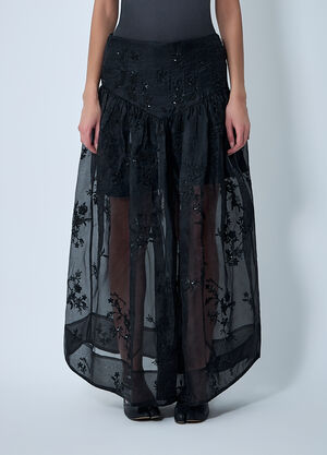 GANNI Embellished Organza Maxi Skirt Black gan0261014