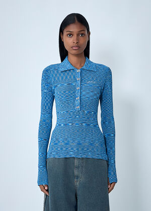 GANNI Space-Dyed Polo Sweater Blue gan0262004