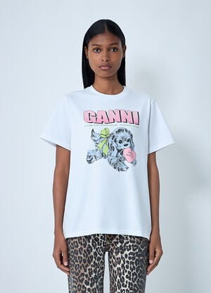 GANNI Logo Motif T-Shirt White gan0262007