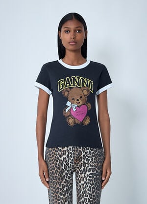 GANNI Logo Motif T-Shirt Charcoal gan0262008