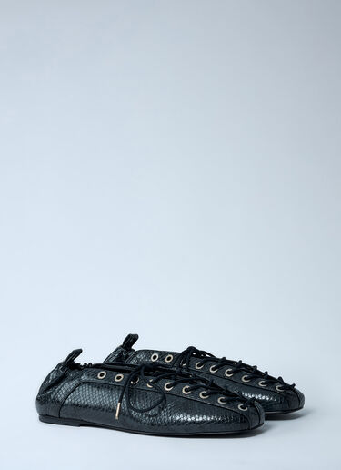 GANNI Eyelet Lace-Up Ballerina Flats Black gan0262014