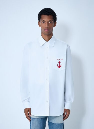 Logo Embroidery Button-Down Shirt Gucci Logo Embroidery Button-Down Shirt White guc0161034