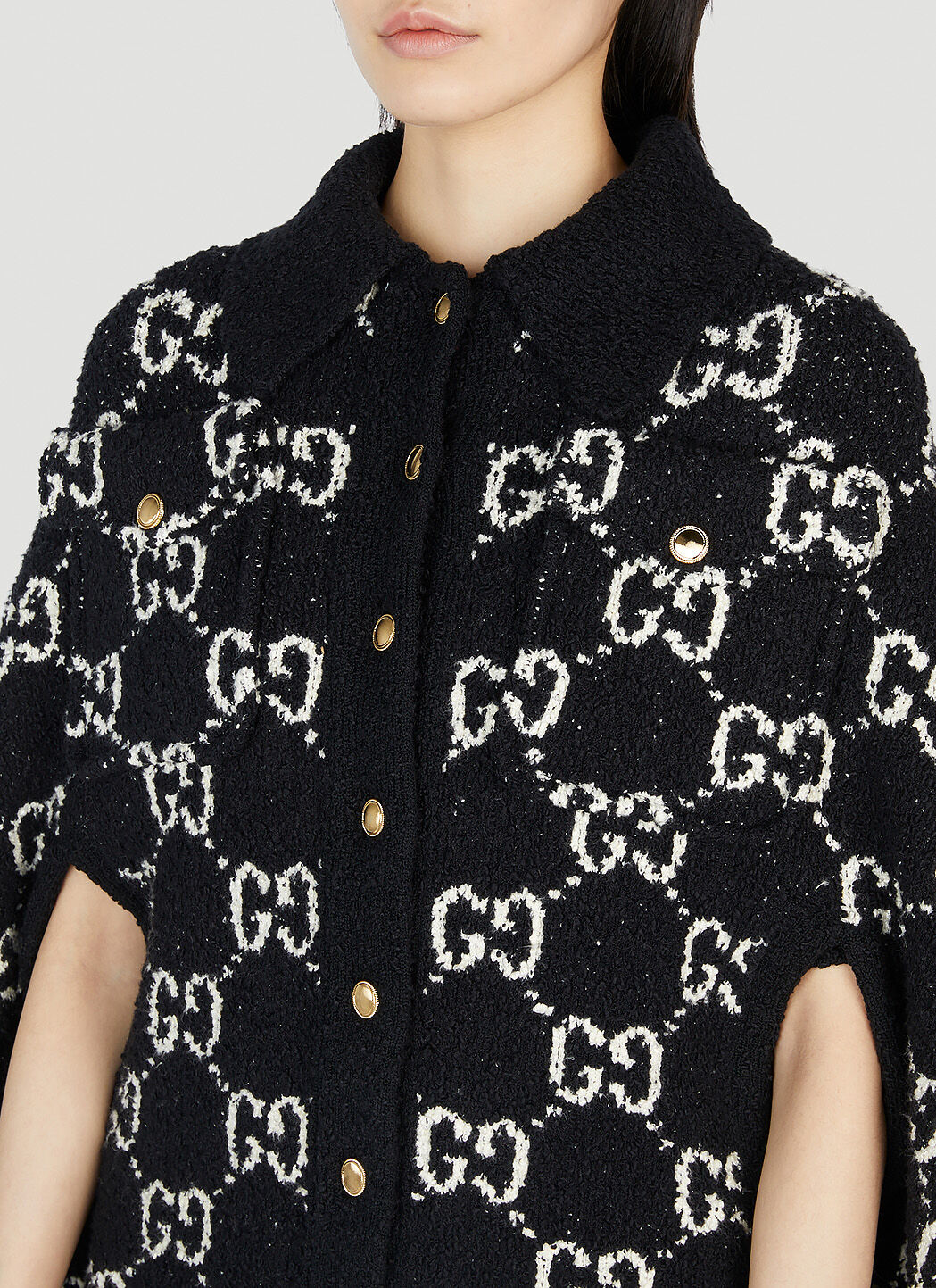 Gucci GG Jacquard Cape Jacket in Black | LN-CC