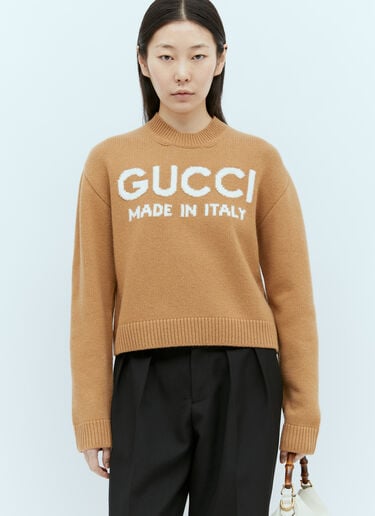 徽标嵌花羊毛针织衫 Gucci 徽标嵌花羊毛针织衫 米色 guc0255027