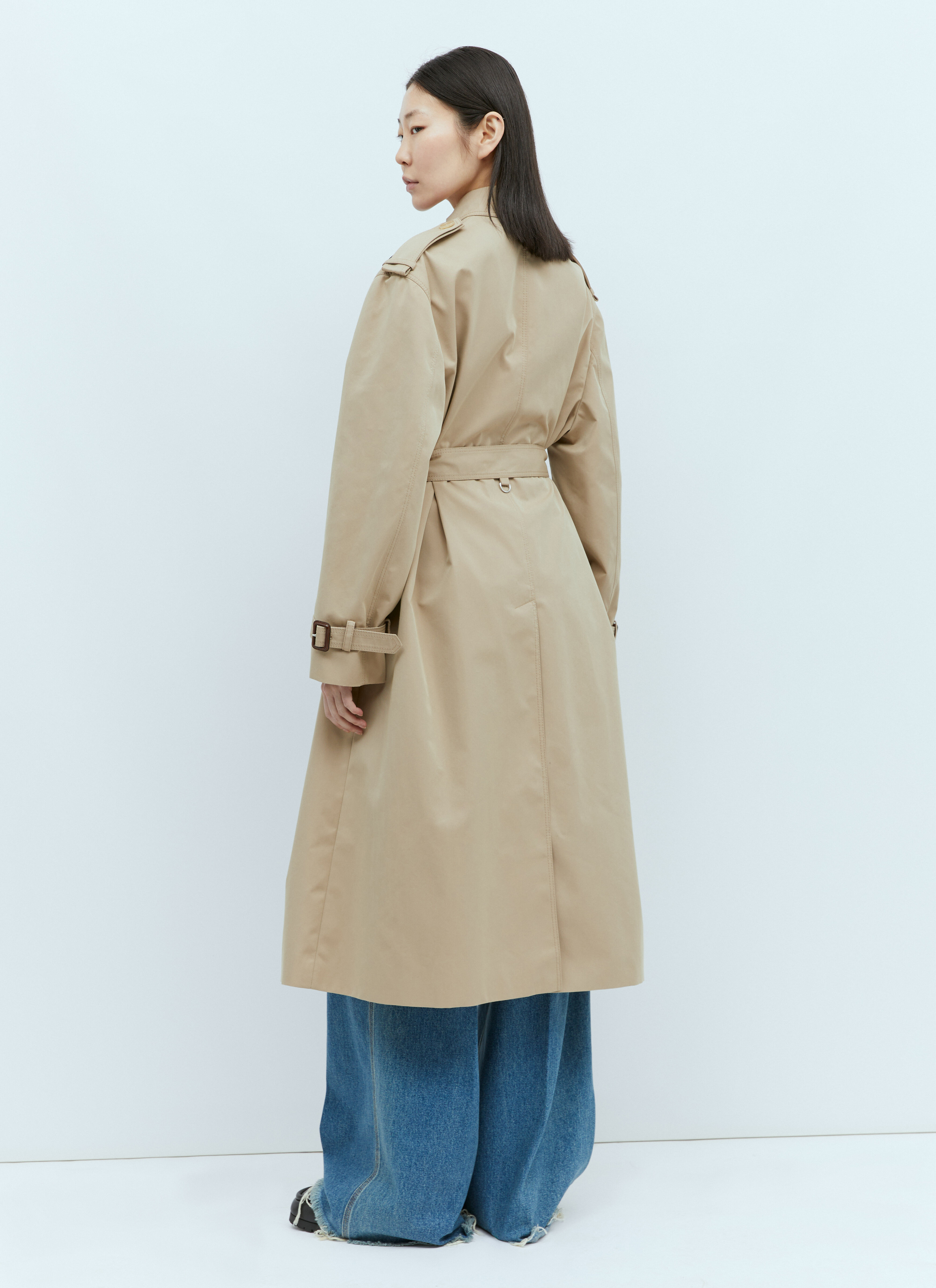 【関税&送料込】Gucci Single-Breasted Gabardine Trench Coat Gucci Women's' Gabardine Trench Coat With Web Stripe in