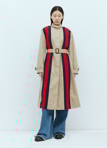웹 스트라이프가 있는 개버딘 트렌치 코트 Gucci 웹 스트라이프가 있는 개버딘 트렌치 코트 베이지 guc0255036