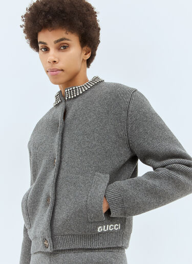 Gucci Padded Rib Wool Cardigan Grey guc0258006