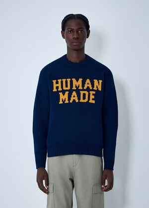 HUMAN MADE Logo Motif Cotton Sweater Navy hmd0161001