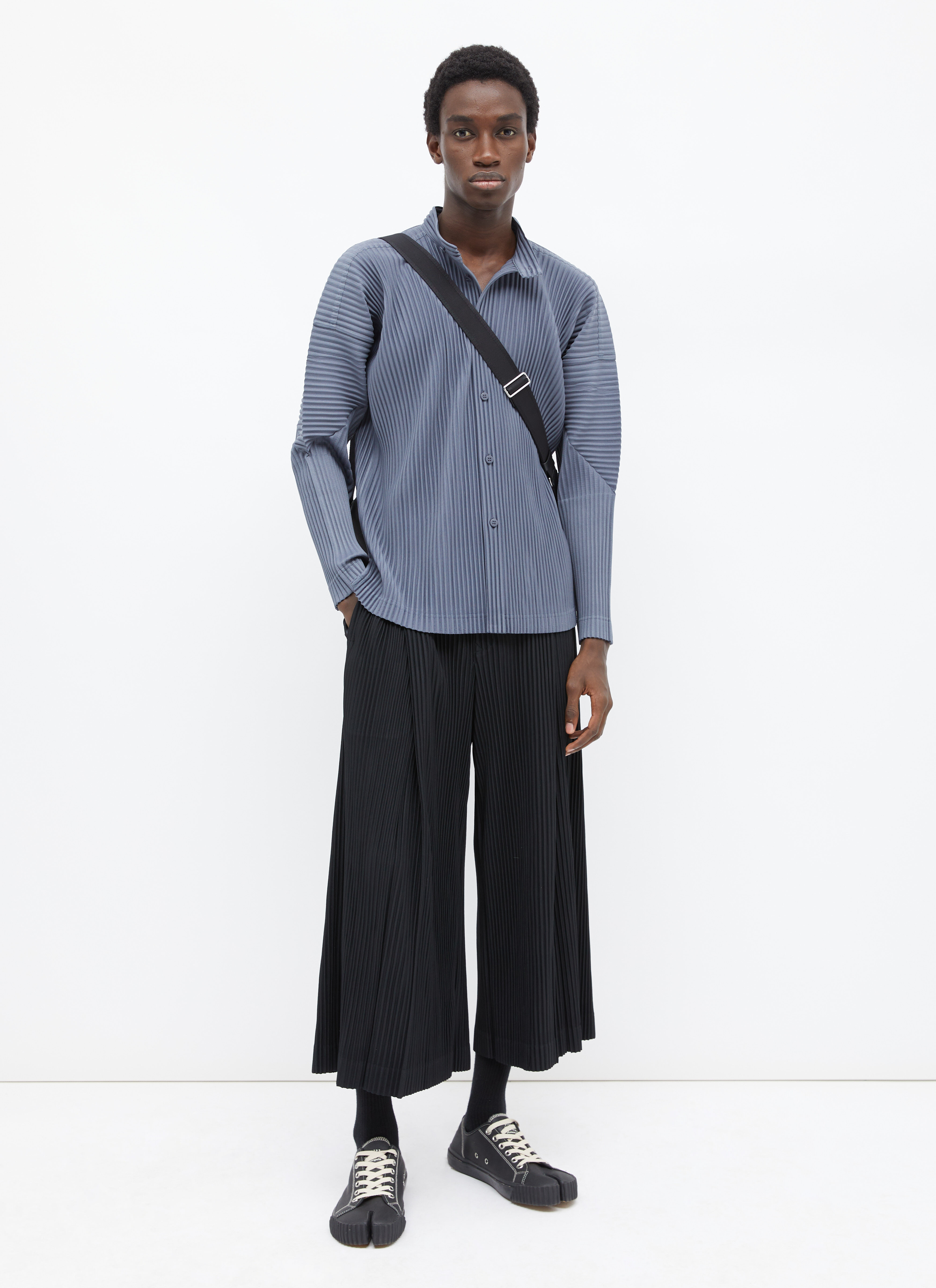 Homme Plisse シャツ Homme Plisse Issey Miyake Charcoal Pleated Long Sleeve Shirt