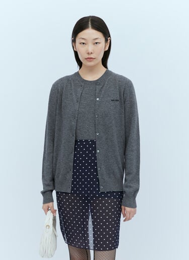 Logo Embroidery Cashmere Cardigan Miu Miu Logo Embroidery Cashmere Cardigan Grey miu0254001