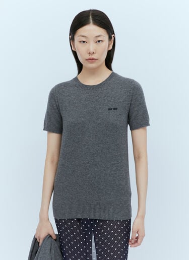 徽标刺绣羊毛针织上衣 Miu Miu 徽标刺绣羊毛针织上衣 灰色 miu0254005
