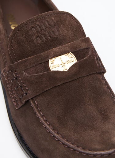 Coin 铭牌绒面革乐福鞋 Miu Miu Coin 铭牌绒面革乐福鞋 棕色 miu0254029