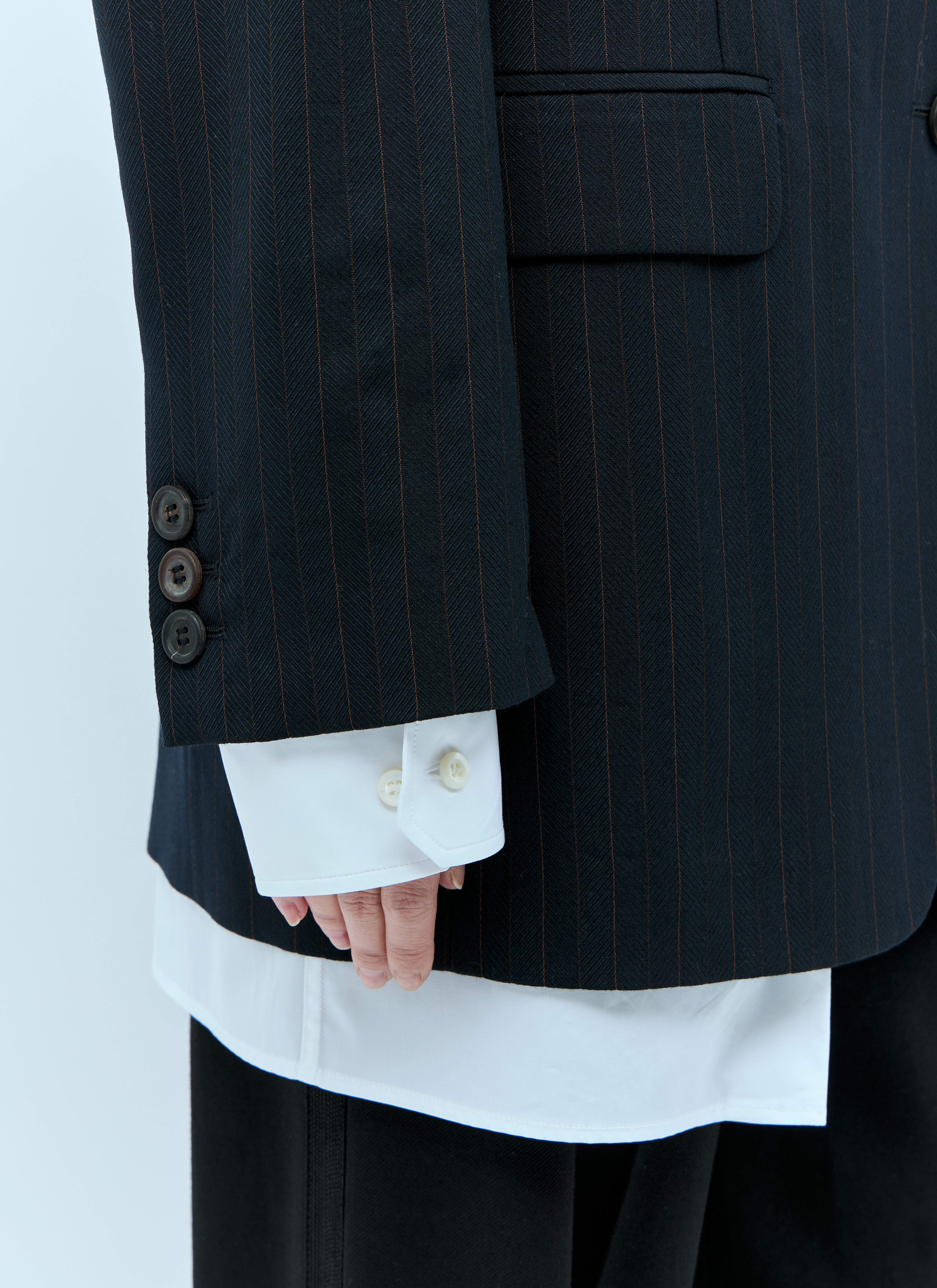 Miu Miu Women's' Single-Breasted Pinstripe Blazer in Navy