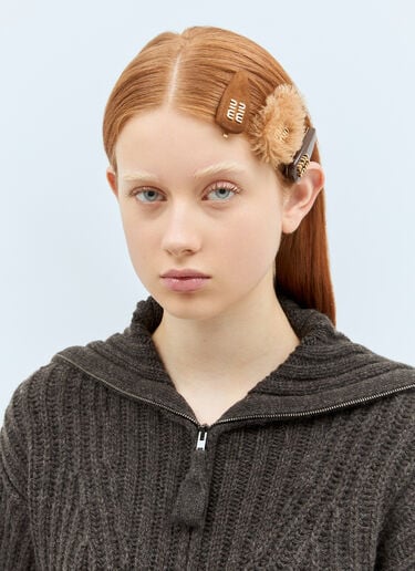 徽标发夹三件套 Miu Miu 徽标发夹三件套 棕色 miu0258047