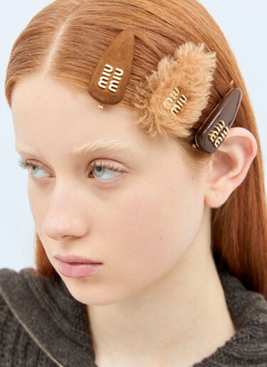 徽标发夹三件套 Miu Miu 徽标发夹三件套 棕色 miu0258047