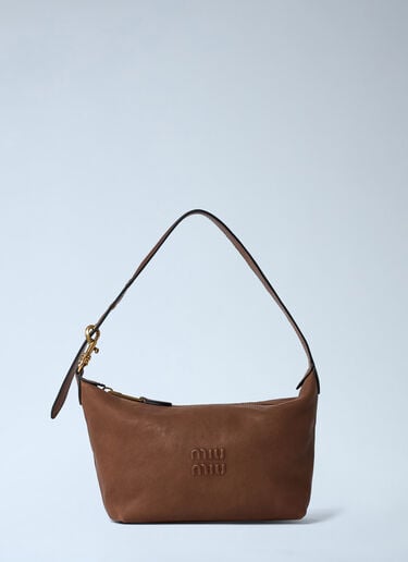 Leather Logo Motif Shoulder Bag Miu Miu Leather Logo Motif Shoulder Bag Brown miu0262002