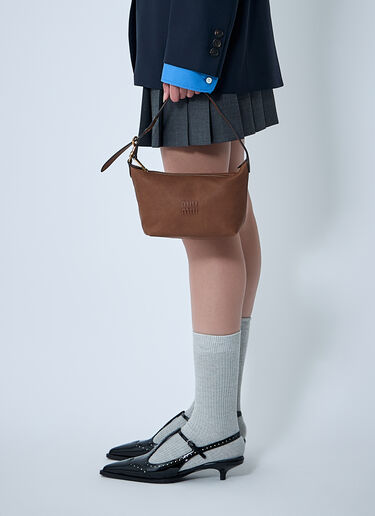 Miu Miu Leather Logo Motif Shoulder Bag Brown miu0262002
