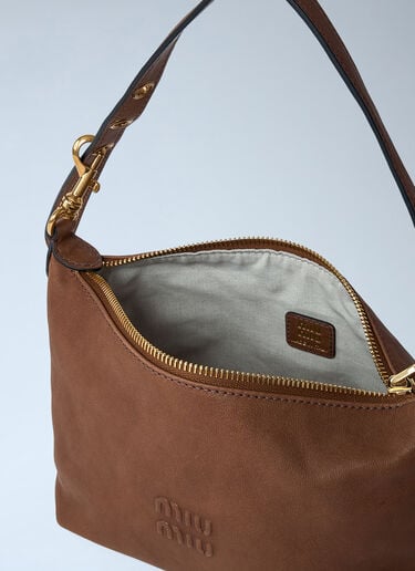 Leather Logo Motif Shoulder Bag Miu Miu Leather Logo Motif Shoulder Bag Brown miu0262002