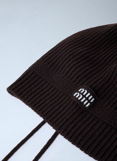 Miu Miu Logo Motif Beanie Hat Brown miu0262010