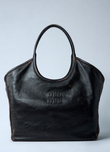 Leather Logo Motif Tote Bag Miu Miu Leather Logo Motif Tote Bag Brown miu0262118