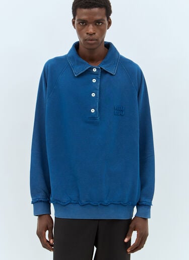 Logo Patch Polo Sweatshirt Miu Miu Logo Patch Polo Sweatshirt Blue miu0357002
