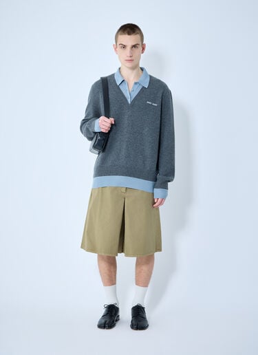 Logo Motif Knit Polo Sweater Miu Miu Logo Motif Knit Polo Sweater Blue miu0360007