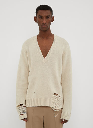 Distressed V Neck Sweater Maison Margiela Distressed V Neck Sweater Cream mla0133015