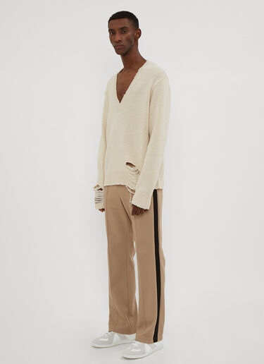 Distressed V Neck Sweater Maison Margiela Distressed V Neck Sweater Cream mla0133015