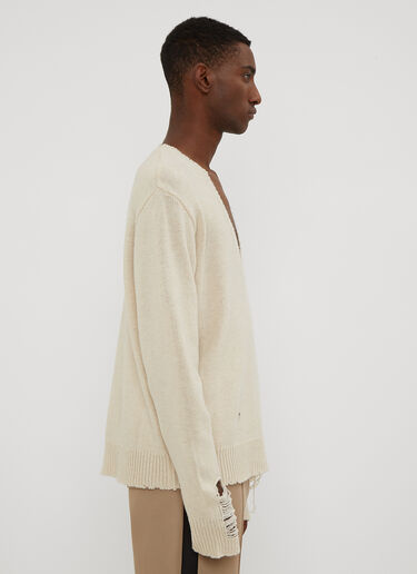 Distressed V Neck Sweater Maison Margiela Distressed V Neck Sweater Cream mla0133015