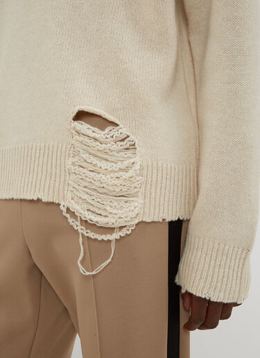Distressed V Neck Sweater Maison Margiela Distressed V Neck Sweater Cream mla0133015