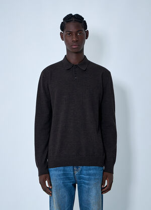 Maison Margiela Wool Polo Shirt Dark Brown mla0161004