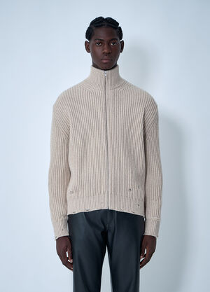 MM6 Maison Margiela Distressed Zip-Up Cardigan Beige mmm0161004