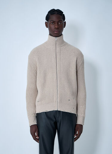 Distressed Zip-Up Cardigan MM6 Maison Margiela Distressed Zip-Up Cardigan Beige mmm0161004