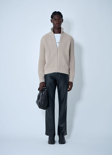 Distressed Zip-Up Cardigan MM6 Maison Margiela Distressed Zip-Up Cardigan Beige mmm0161004