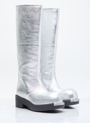 MM6 Maison Margiela 니하이 메탈릭 부츠 실버 mmm0254016