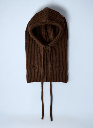 Logo Motif Knitted Balaclava MM6 Maison Margiela Logo Motif Knitted Balaclava Brown mmm0361001