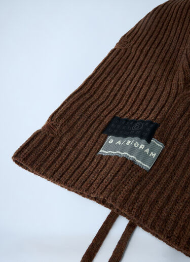 Logo Motif Knitted Balaclava MM6 Maison Margiela Logo Motif Knitted Balaclava Brown mmm0361001